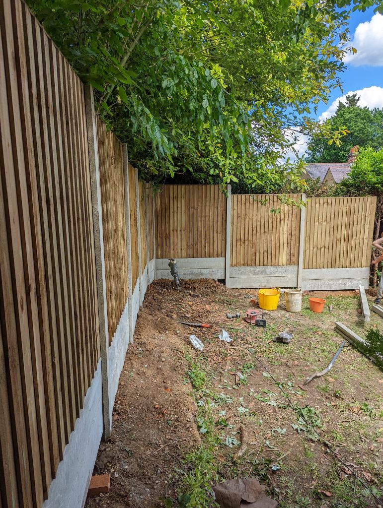 Close board fence during installation
