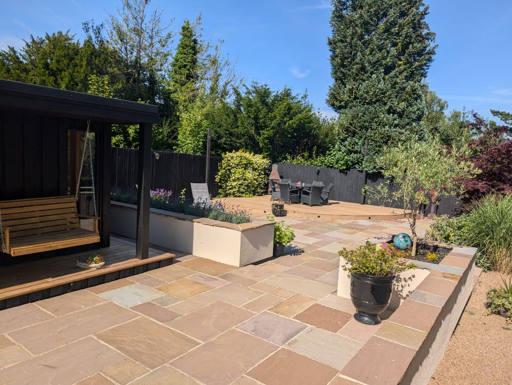 Sandstone patio with decking