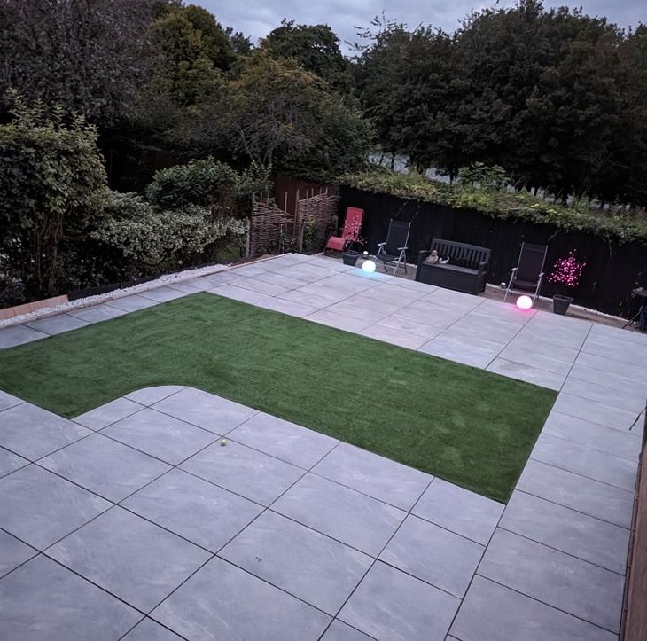 Modern patio with artificial lawn